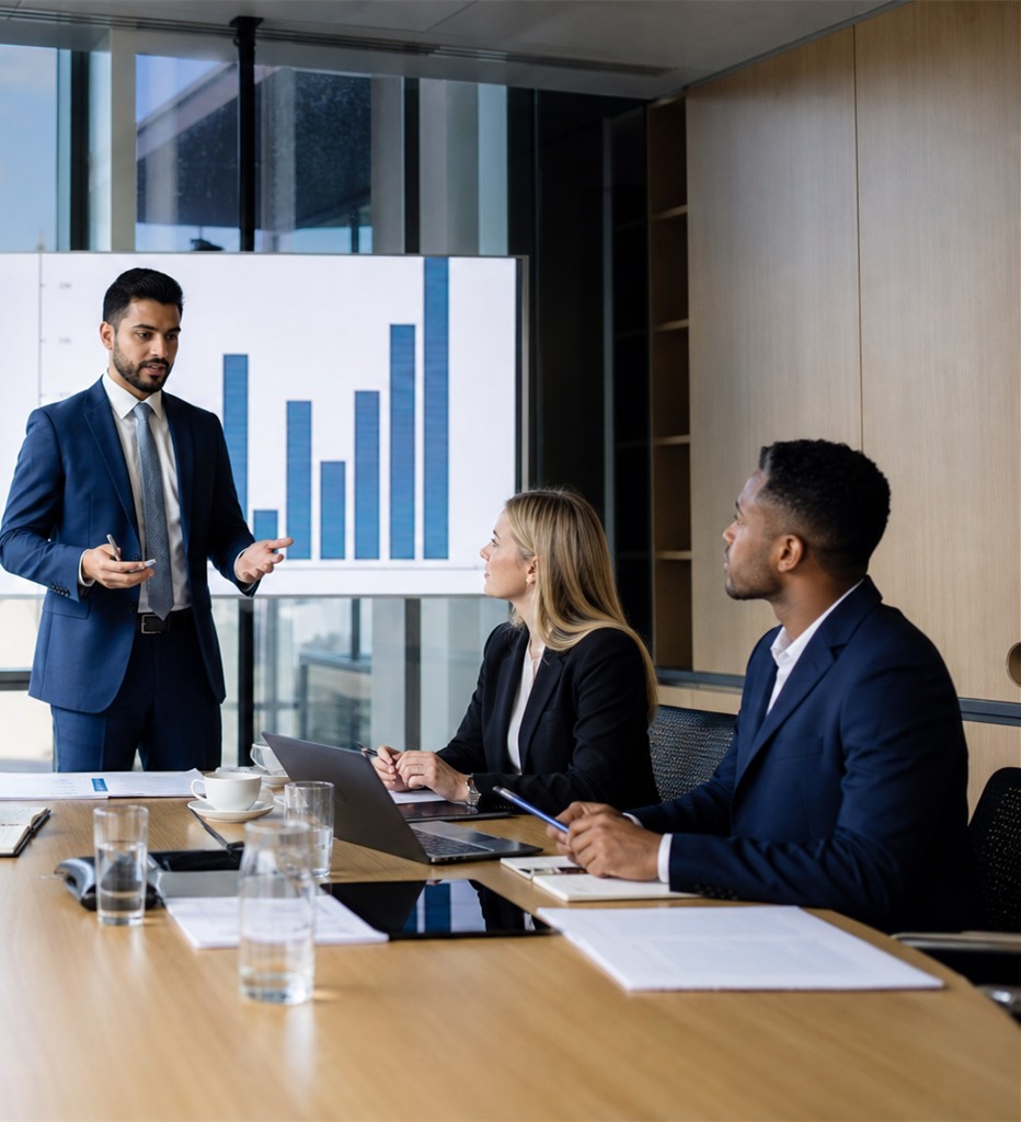 Consulting team discussion in our boardroom