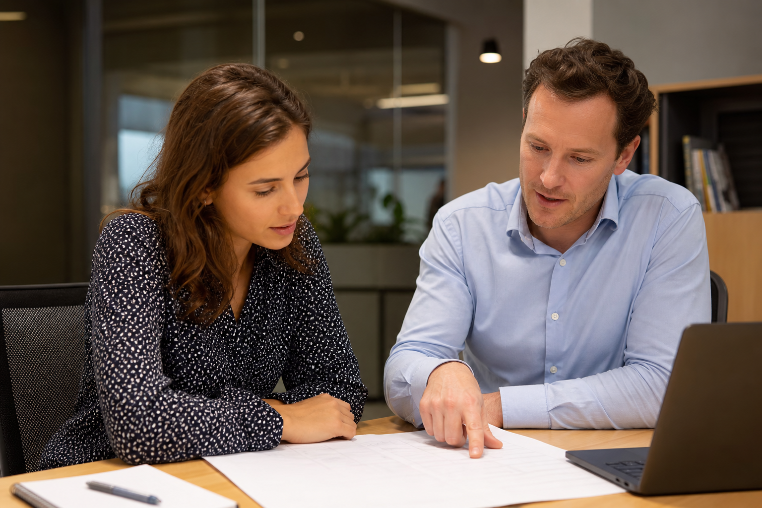 Consultant reviewing a scoped engagement with a client