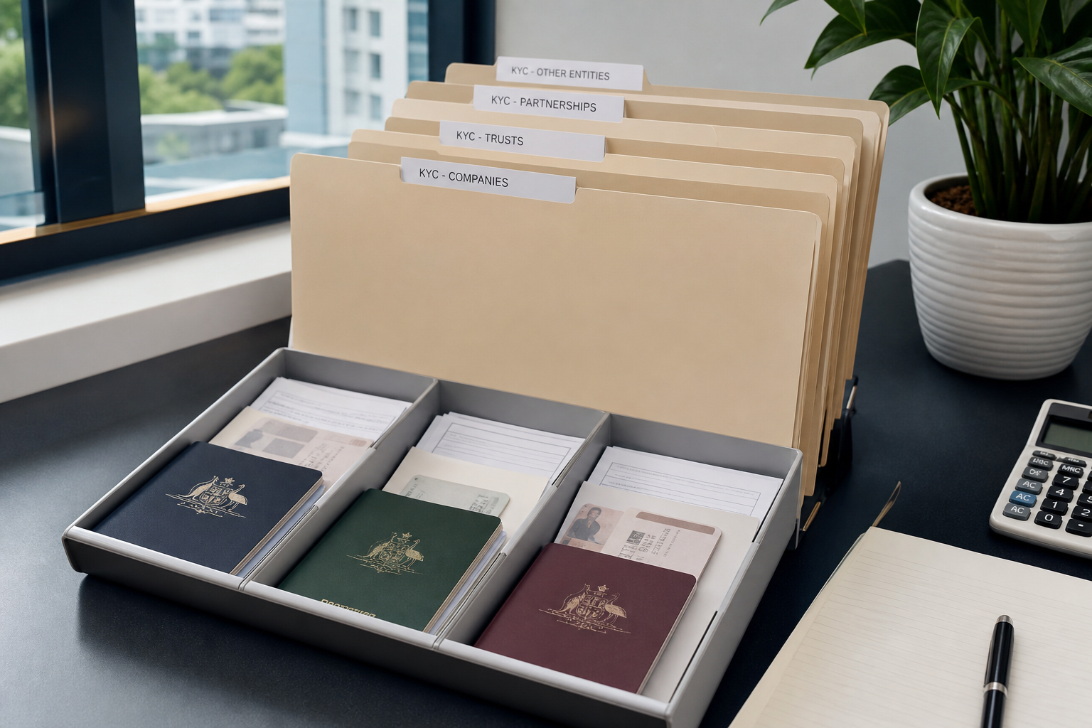 Indexed KYC folders prepared for a licensee meeting