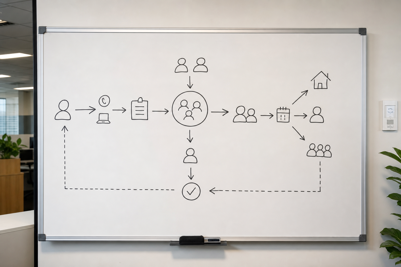 Service pathway sketch on whiteboard