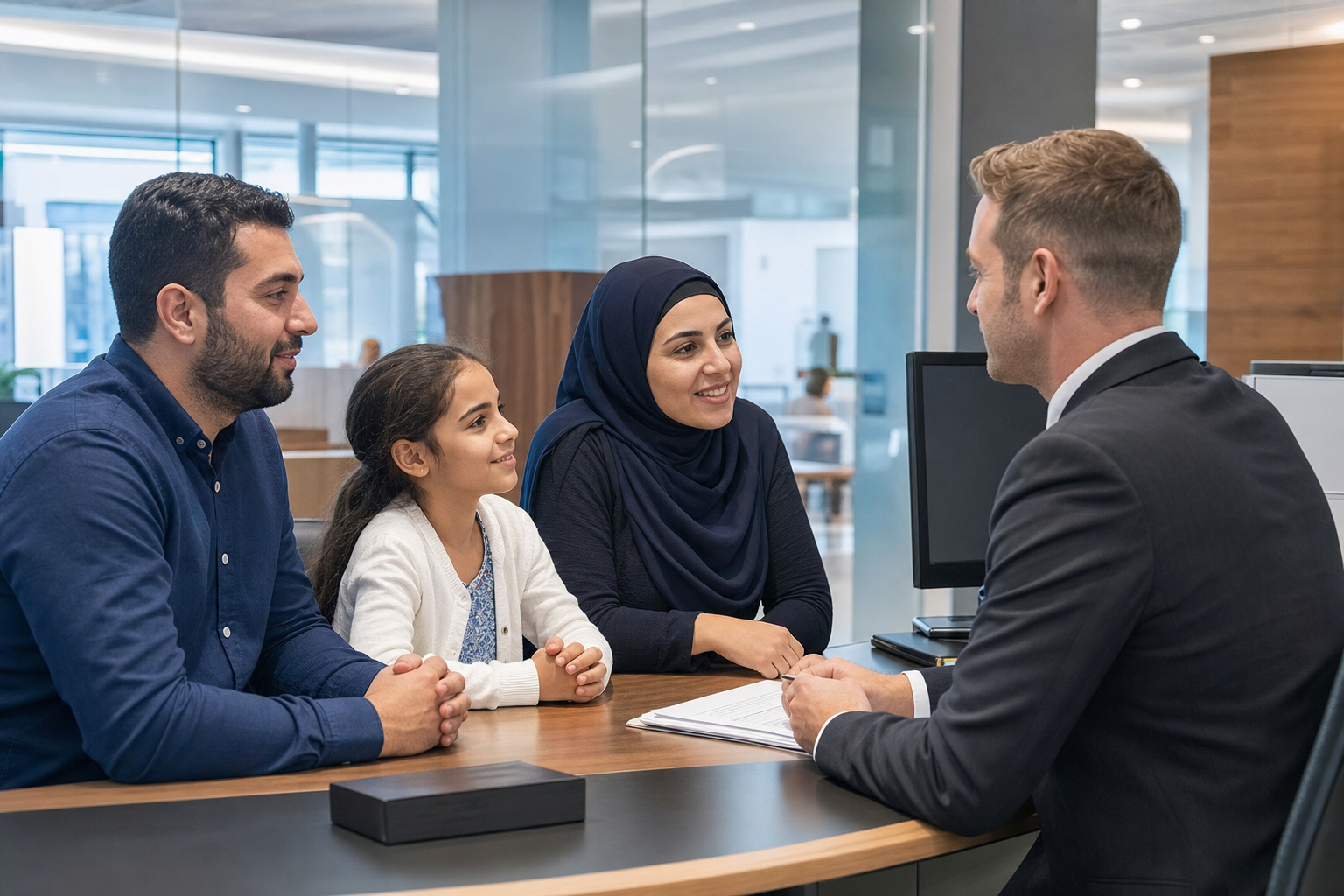 Family at an Australian bank consultation desk