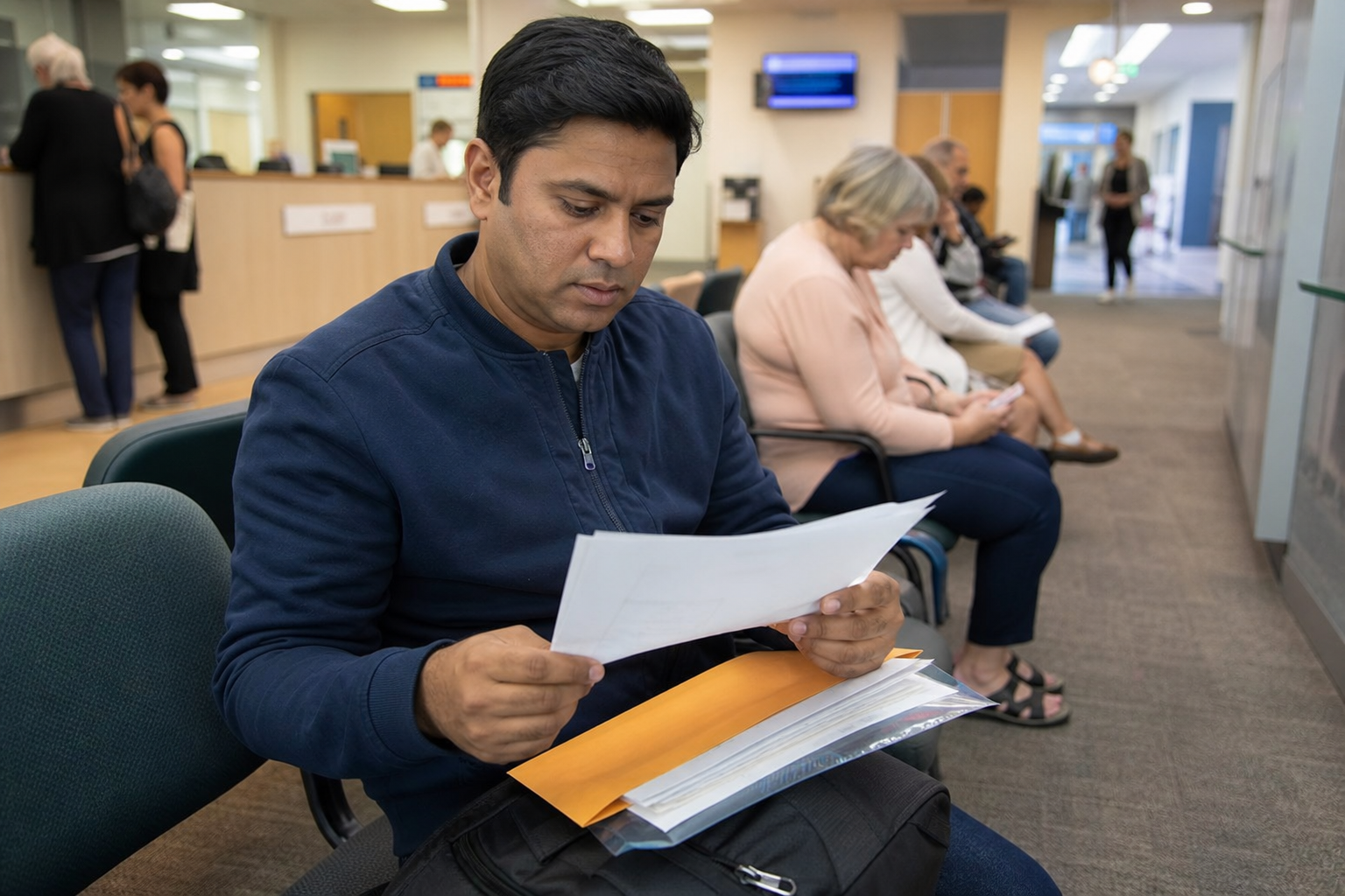 New arrival preparing Medicare-related documents