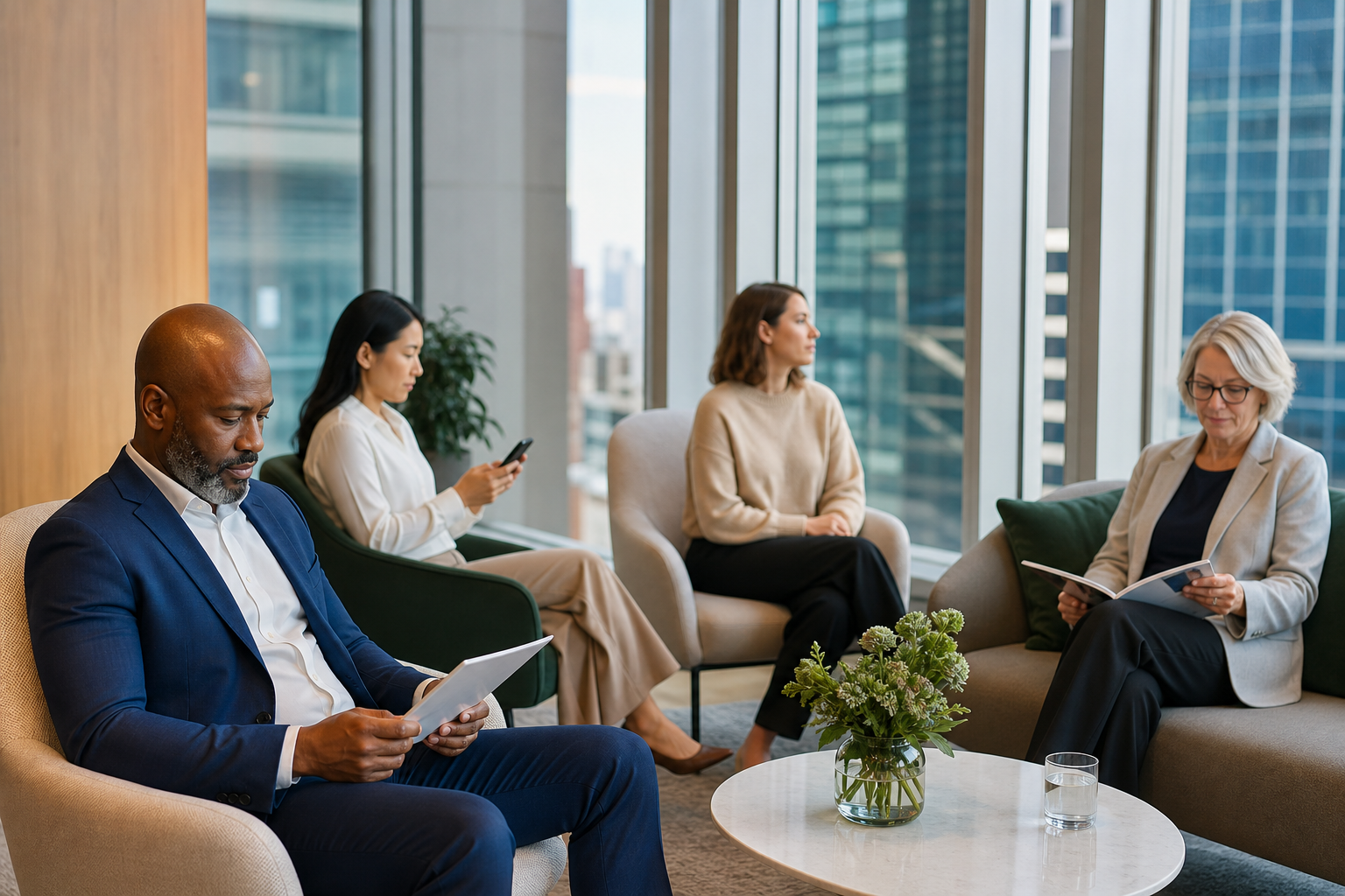 Clients in a professional consultation lounge